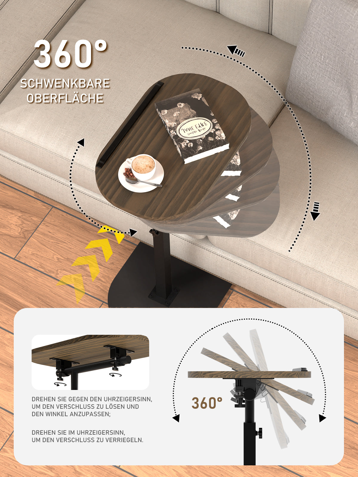 Beistelltisch C-Form mit 360° Drehfunktion