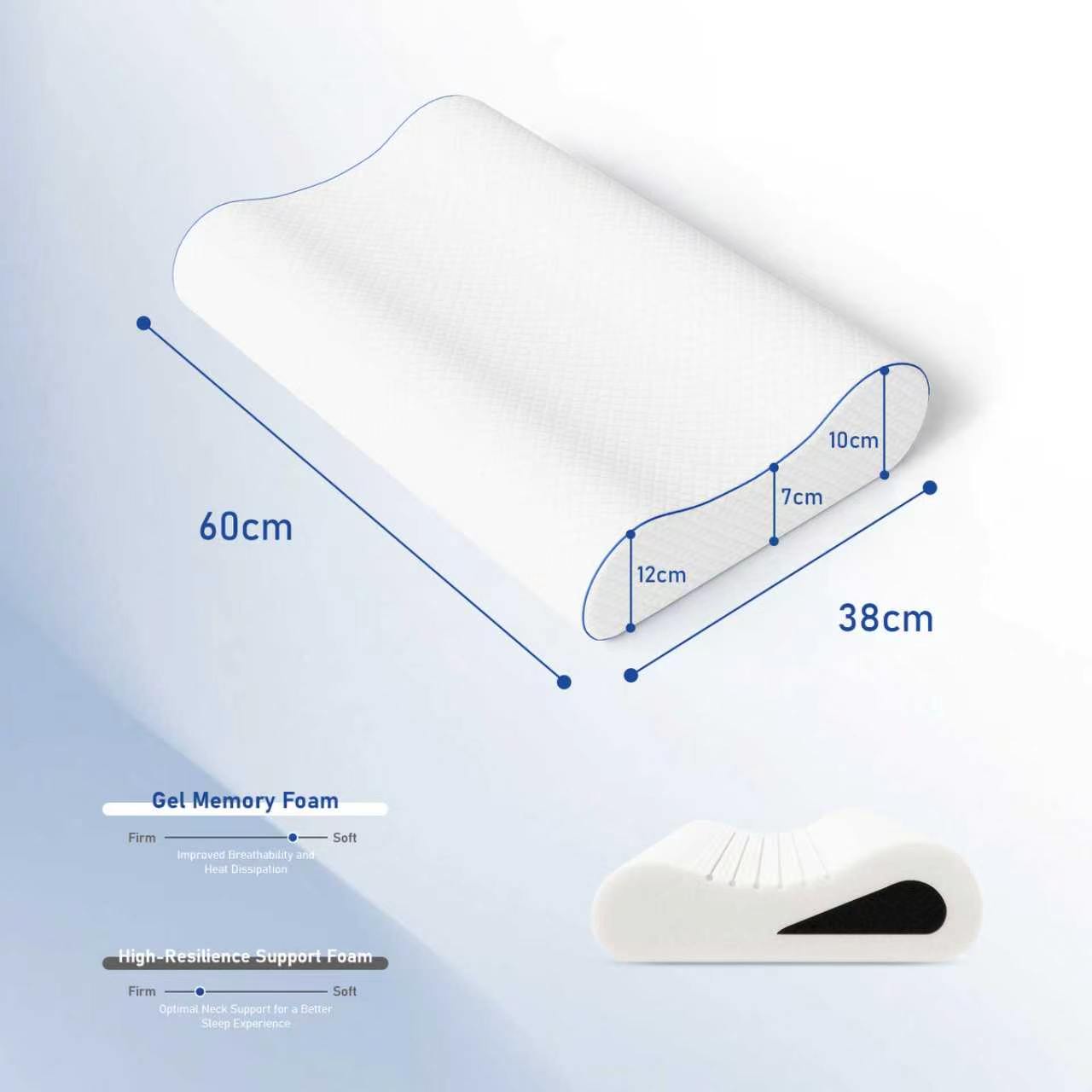 ROYGBIV Nackenstützkissen Orthopädisches Ergonomisches Wellenform Kopfkissen 60×38 cm