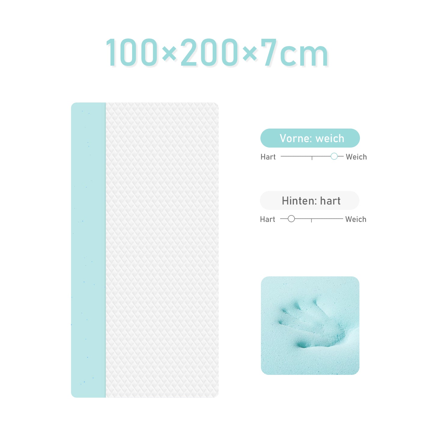 ROYGBIVROYGBIV Matratzen Topper- Gel Topper mit H2/H3 Härte für Komfort und Druckentlastung, 7 cm Höhedruckentlastend, hypoallergen, Weiß 