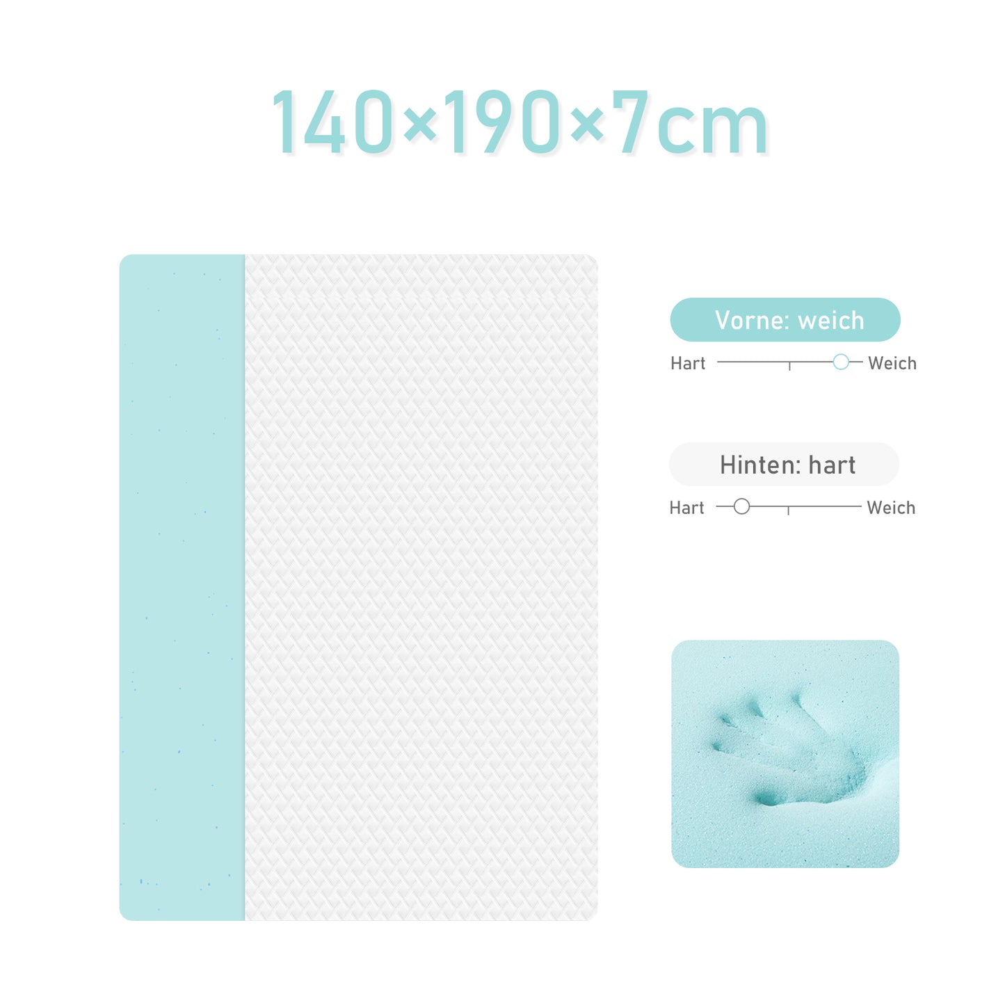 ROYGBIVROYGBIV Matratzen Topper- Gel Topper mit H2/H3 Härte für Komfort und Druckentlastung, 7 cm Höhedruckentlastend, hypoallergen, Weiß 