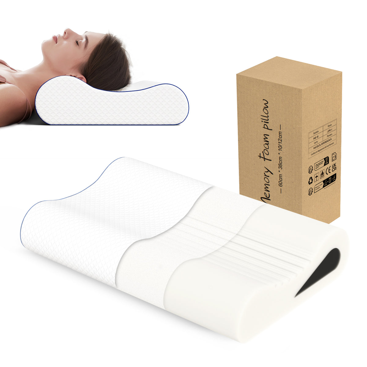 ROYGBIV Nackenstützkissen Orthopädisches Ergonomisches Wellenform Kopfkissen 60×38 cm