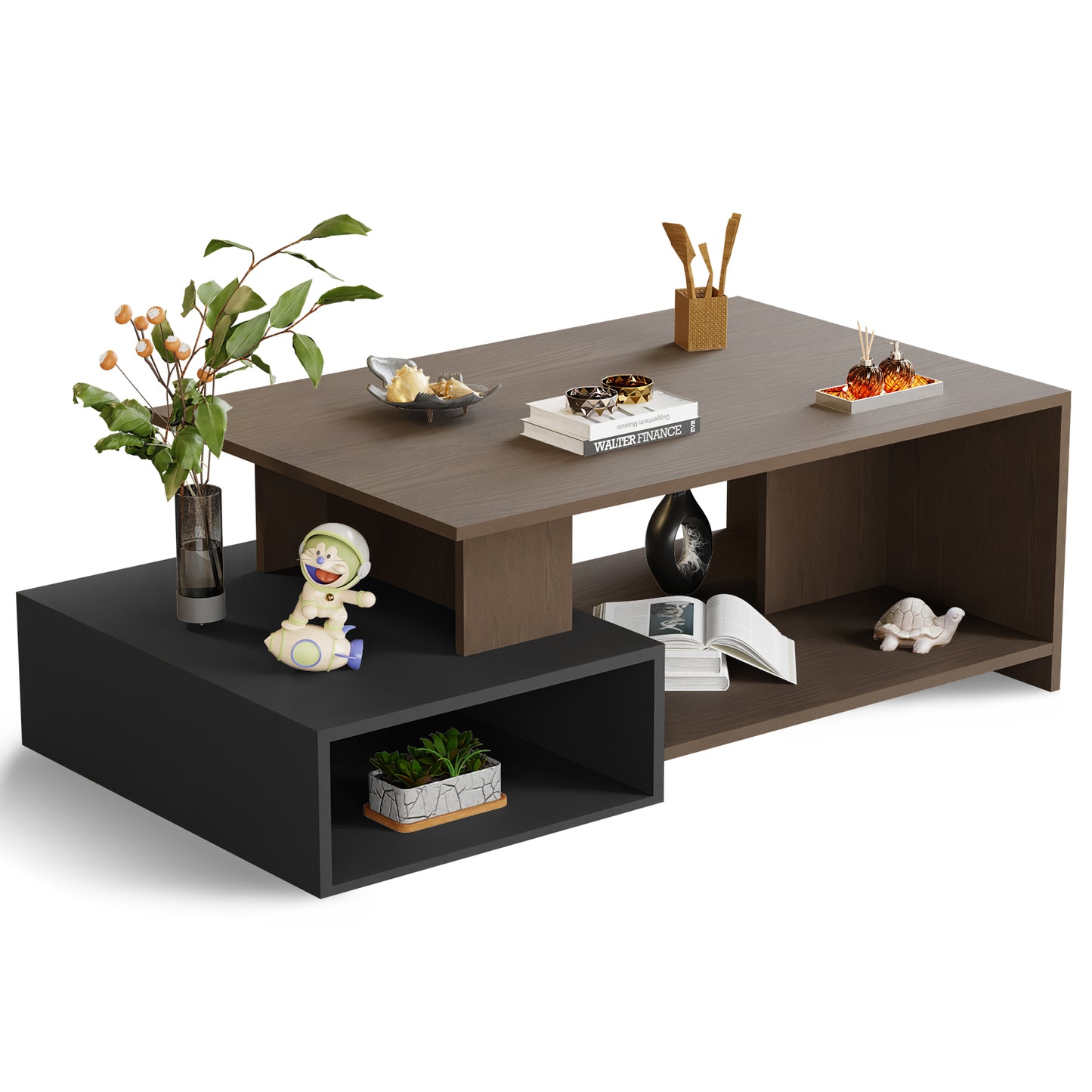 Couchtisch Wohnzimmertisch, Couchtisch mit offenem Stauraum, Sofatisch holz