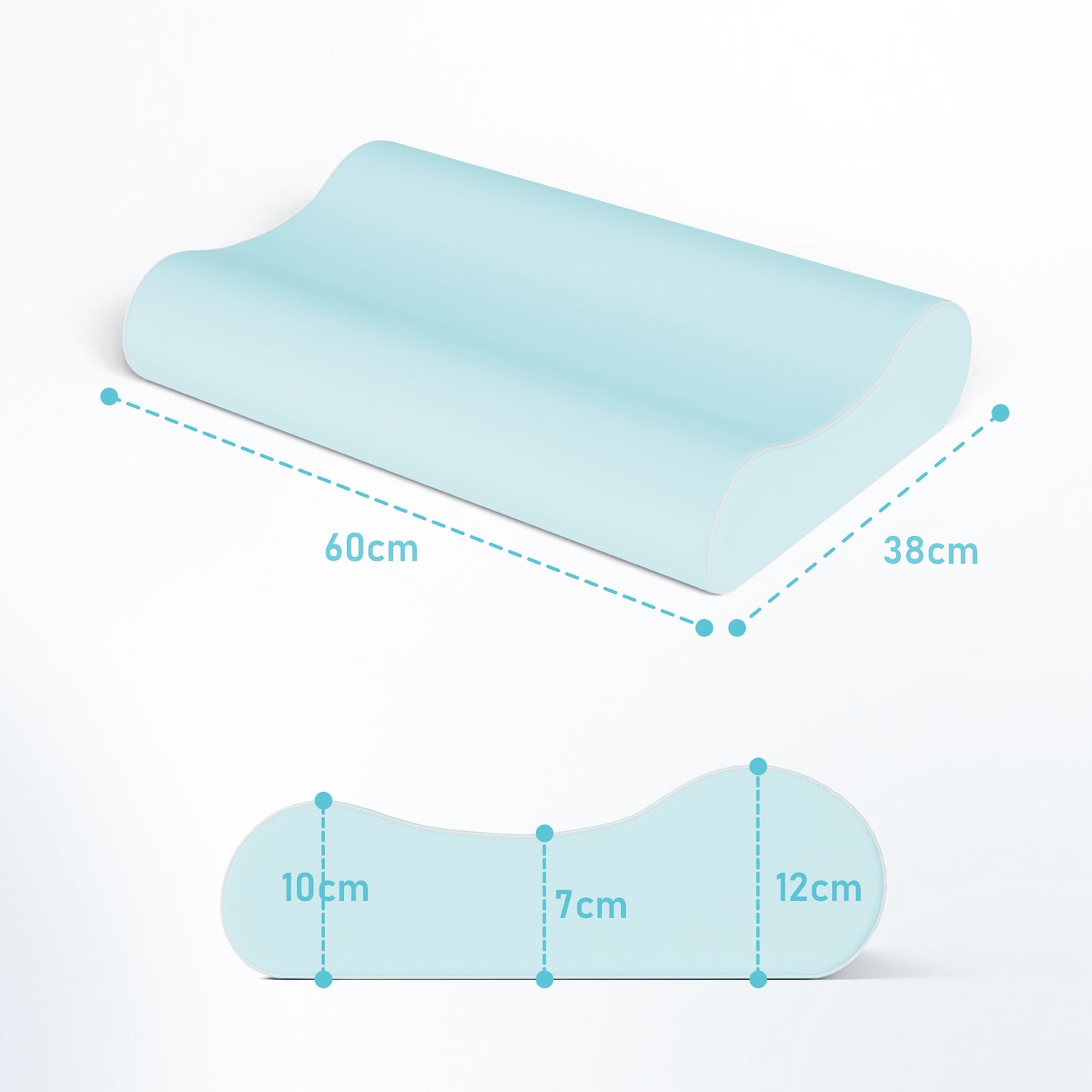 ROYGBIV Ergonomisches Nackenstützkissen aus Memory-Schaum – 60×38 cm, 3-Zonen-Höhenprofil 10/7/12 cm, für Rücken-, Seiten- & Bauchschläfer, atmungsaktiv mit waschbarem Bezug