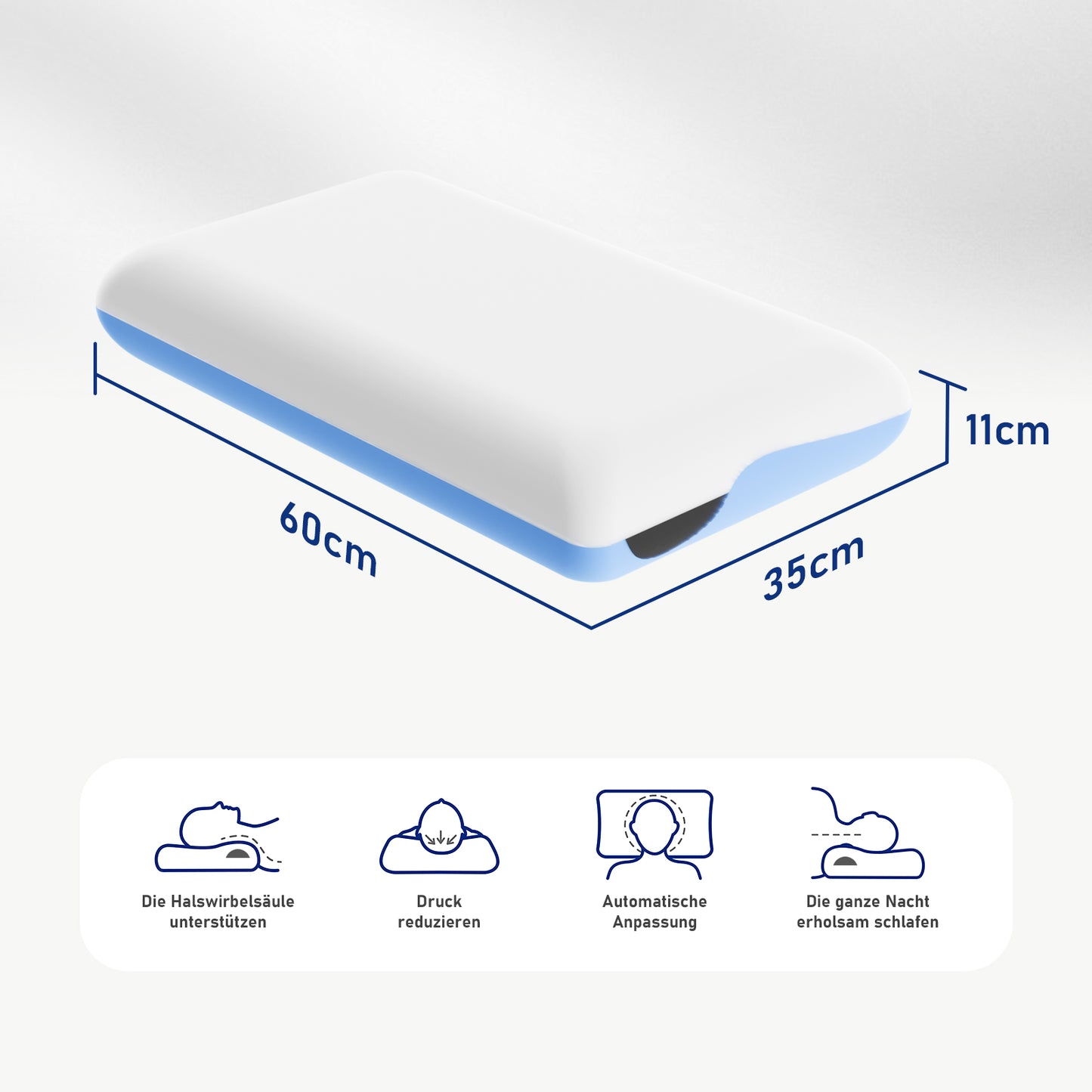 ROYGBIV Ergonomisches Memory-Schaum Nackenstützkissen – 4-in-1 Liegekomfort, 11 cm Höhe, doppelseitiger Bezug, atmungsaktiv 