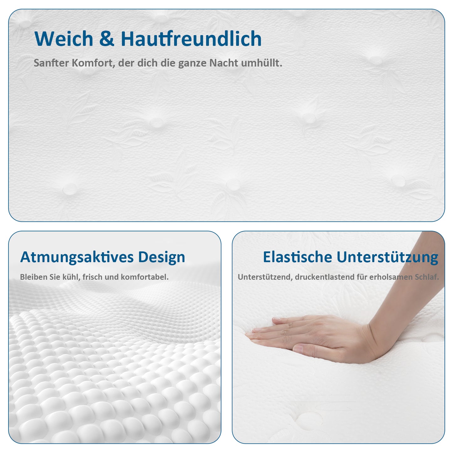 Taschenfederkernmatratze 25cm H3 - 7-Zonen mit Diatomenschaum &amp; orthopädischem Support