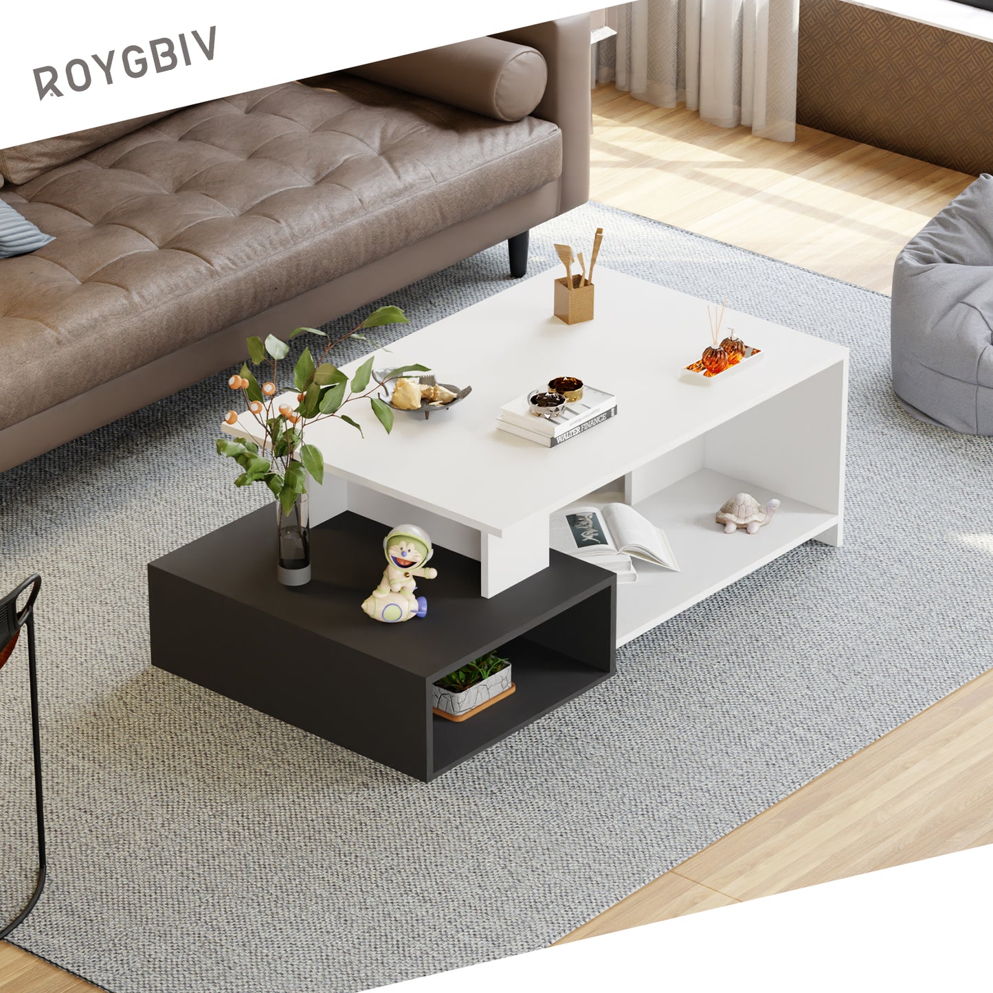 Couchtisch Wohnzimmertisch, Couchtisch mit offenem Stauraum, Sofatisch holz
