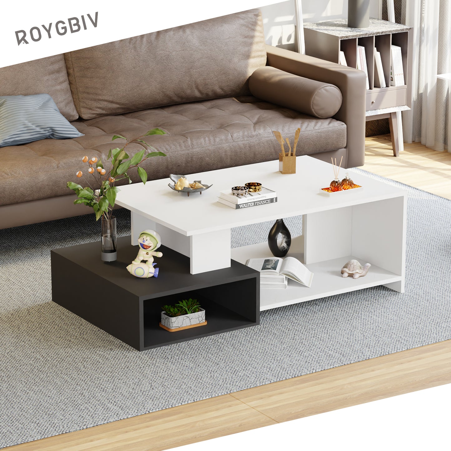 Couchtisch Wohnzimmertisch, Couchtisch mit offenem Stauraum, Sofatisch holz