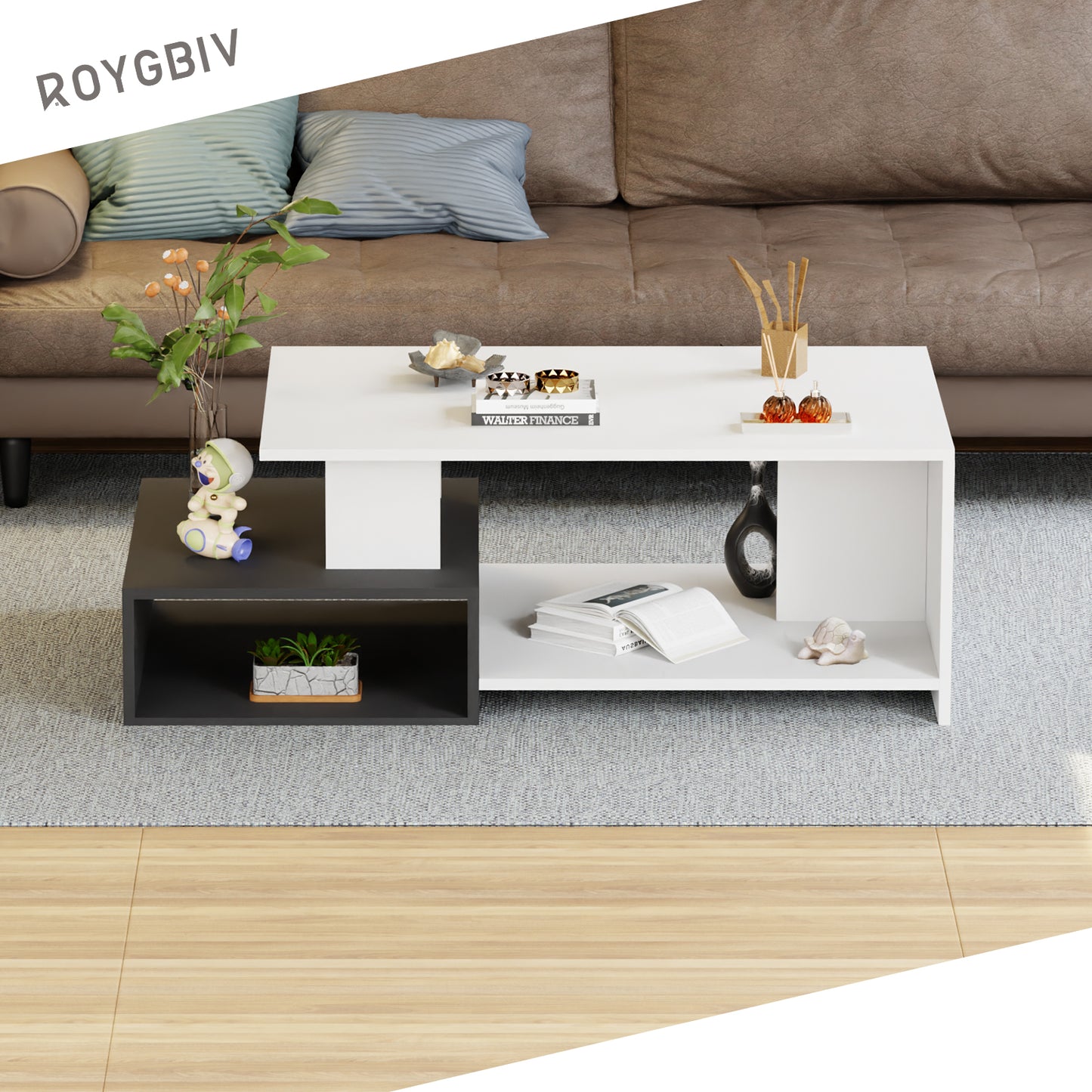 Couchtisch Wohnzimmertisch, Couchtisch mit offenem Stauraum, Sofatisch holz