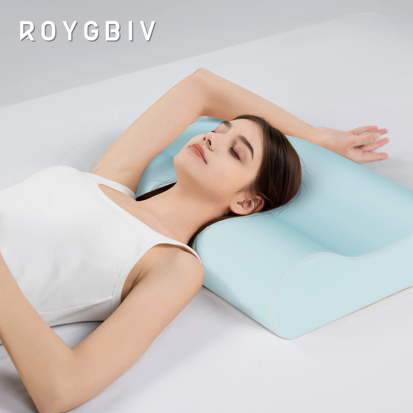 ROYGBIV Ergonomisches Nackenstützkissen aus Memory-Schaum – 60×38 cm, 3-Zonen-Höhenprofil 10/7/12 cm, für Rücken-, Seiten- & Bauchschläfer, atmungsaktiv mit waschbarem Bezug